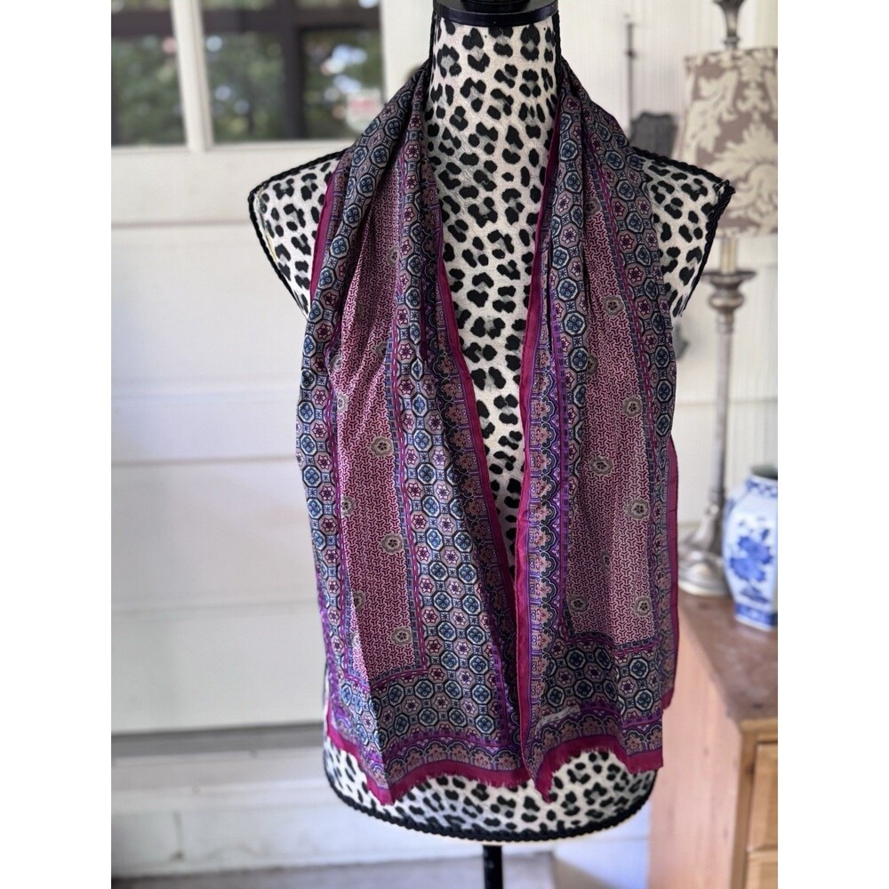 OSCAR DE LA RENTA women’s Silk Jewel Tone Geometric 48” X 11” Classic Old Money